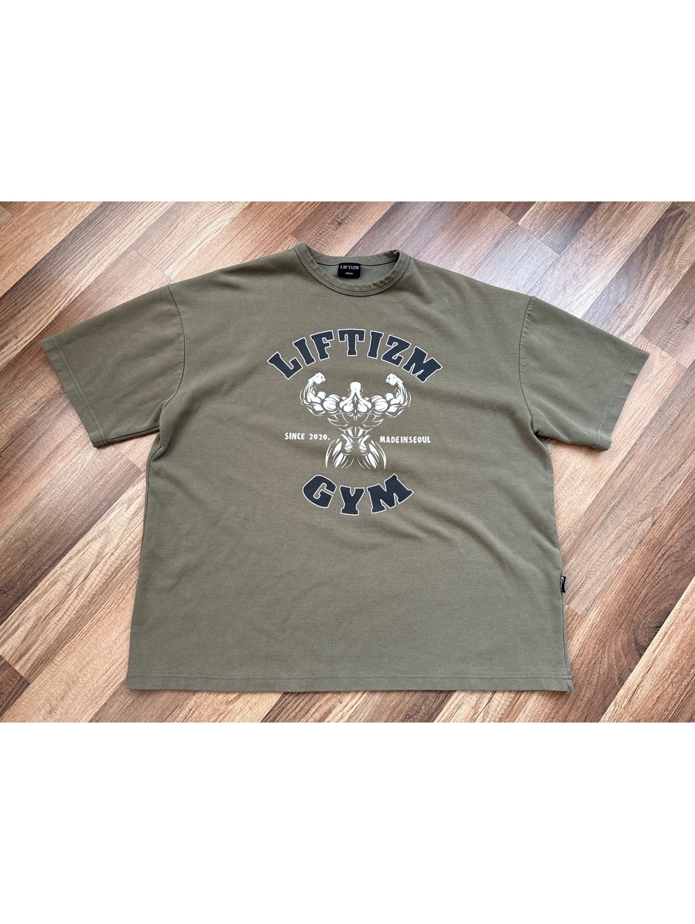 Liftizm Men's Medium Gym Graphic T-Shirt Olive Korean Streetwear Lagenlook